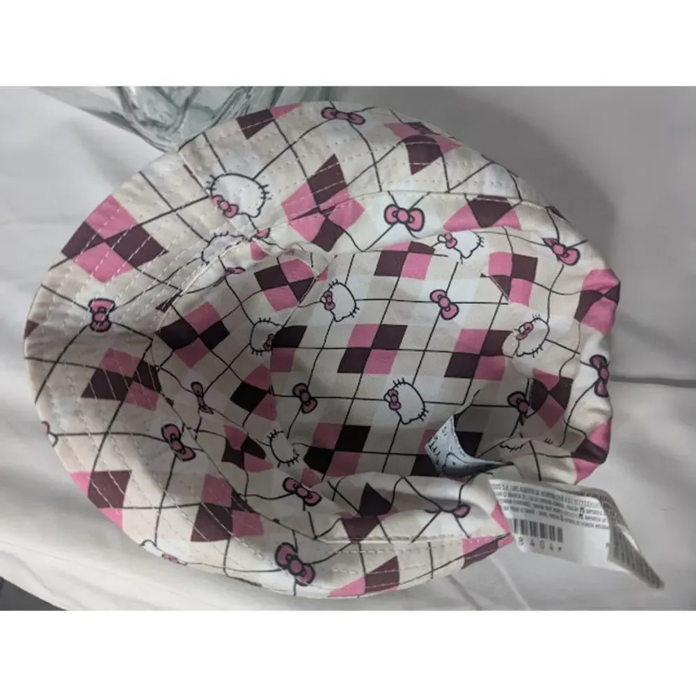 FOREVER 21- HELLO KITTY Kids Black with Pink plaid inside Bucket Hat